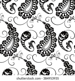 Paisley seamless pattern. Black and white