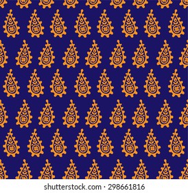 Paisley seamless pattern, block print background, Indian motif ornament, vector