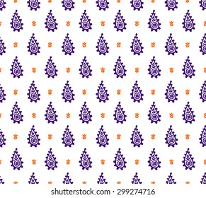 Paisley seamless pattern, block print background, Indian motif ornament, vector