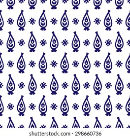 Paisley seamless pattern, block printed background, Indian motif ornament, vector