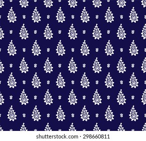Paisley seamless pattern, block printed background, Indian motif ornament, vector