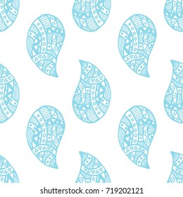 Paisley seamless pattern. Blue ornaments on white background. Vector illustration