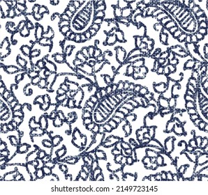paisley seamless pattern.
classic allover, ethnic ikat texture design in indigo color for wallpaper, textile, fashion, interior and web. 