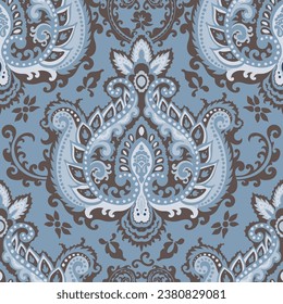 Paisley Seamless pattern collection of Damask floral background, isolated flowers branches. Blueboho oriental flora and botany. Nature leaves and foliage. Vector illustration