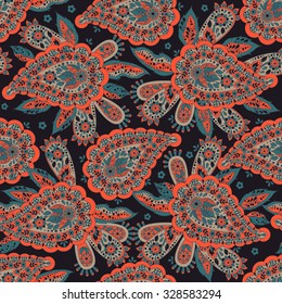 Paisley seamless pattern. Colorful ethnic vector background