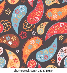 Paisley seamless pattern, colorful vector wallpaper. Oriental textile print.