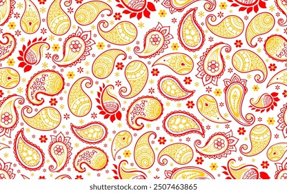 Paisley seamless pattern creative red yellow color floral decorative ornamental vector texture fabric textile paper print packaging wrapping background wallpaper
