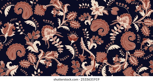 Patrón sin fisuras Paisley, Fondo de pantalla de azulejo decorativo. Diseño para la materia textil, tela, cubierta, envoltura, Fondo de pantalla, scrapbook, Web. Plantas estilizadas. Muchas flores Pequeñas