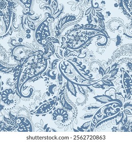 Paisley seamless pattern design for textile fabric print. A fashionable and elegant vector illustration featuring intricate paisley motifs, perfect for fabric, apparel, and home decor. High-resolution