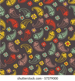Paisley seamless pattern with flowers
