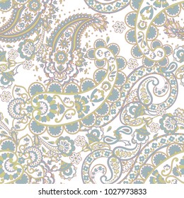 Paisley seamless pattern with flowers in indian style. 