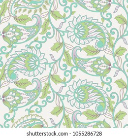 Paisley seamless pattern with flowers in indian style.