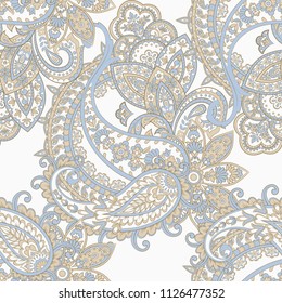 Paisley seamless pattern with flowers in indian style.