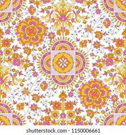 Paisley seamless pattern with flowers in Indian style