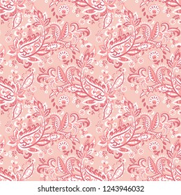Paisley seamless pattern with flowers in indian style. 