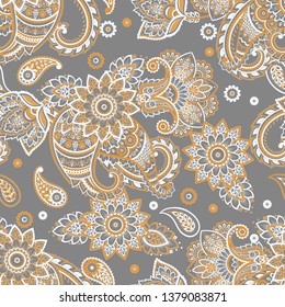 Paisley seamless pattern with flowers in indian style