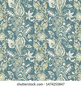 Paisley seamless pattern with flowers in indian style.