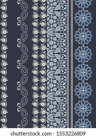 Paisley seamless pattern with flowers in indian style. Wallpaper in the style of Baroque. Seamless paisley, vector indian floral ornament background, damask pattern. Boho apparel art, design back for 
