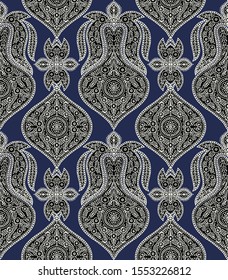 Paisley seamless pattern with flowers in indian style. Wallpaper in the style of Baroque. Seamless paisley, vector indian floral ornament background, damask pattern. Boho apparel art, design back for 