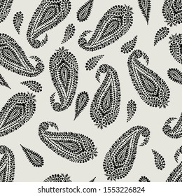 Paisley seamless pattern with flowers in indian style. Wallpaper in the style of Baroque. Seamless paisley, vector indian floral ornament background, damask pattern. Boho apparel art, design back for 