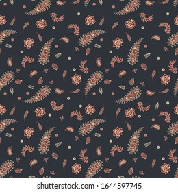 Paisley seamless pattern with flowers in indian style.