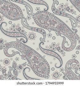 Paisley seamless pattern with flowers in indian style