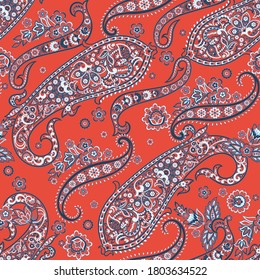 Patrón paisley sin fisuras con flores de estilo indio