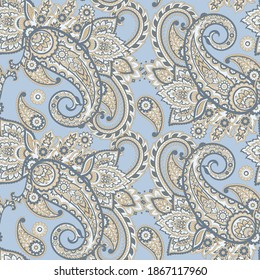 Paisley seamless pattern with flowers in indian style.