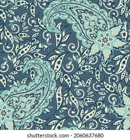 Paisley seamless pattern with flowers in indian style.