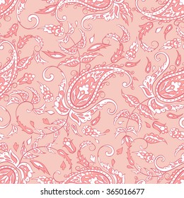 Paisley seamless pattern with flowers in indian style. Floral vector background
