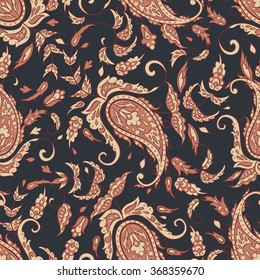 Paisley seamless pattern with flowers in indian style. Floral vector background