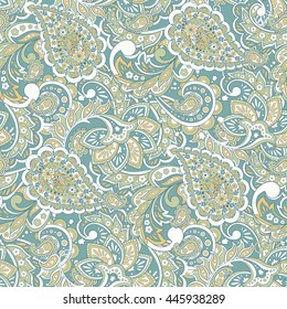 Paisley seamless pattern with flowers in indian style. Floral vector background