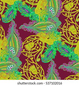 Paisley seamless pattern with flowers in indian style. Vintage decorative seamless floral background pattern. New backdrop for fabric, textile, wrapping paper, card, invitation, wallpaper, web design