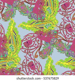 Paisley seamless pattern with flowers in indian style. Vintage decorative seamless floral background pattern. New backdrop for fabric, textile, wrapping paper, card, invitation, wallpaper, web design