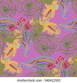 Paisley seamless pattern with flowers in indian style. Vintage decorative seamless floral background pattern. New backdrop for fabric, textile, wrapping paper, card, invitation, wallpaper, web design