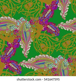 Paisley seamless pattern with flowers in indian style. Vintage decorative seamless floral background pattern. New backdrop for fabric, textile, wrapping paper, card, invitation, wallpaper, web design