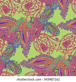 Paisley seamless pattern with flowers in indian style. Vintage decorative seamless floral background pattern. New backdrop for fabric, textile, wrapping paper, card, invitation, wallpaper, web design