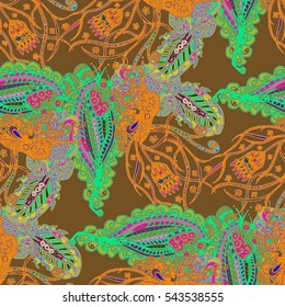 Paisley seamless pattern with flowers in indian style. Vintage decorative seamless floral background pattern. New backdrop for fabric, textile, wrapping paper, card, invitation, wallpaper, web design