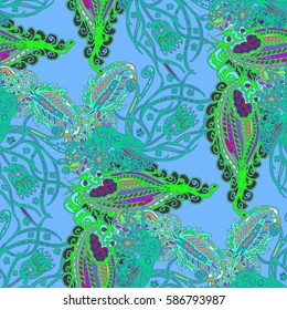 Paisley seamless pattern with flowers in indian style. Vintage decorative seamless floral background pattern. New backdrop for fabric, textile, wrapping paper, card, invitation, wallpaper, web design
