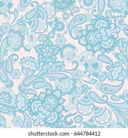 Paisley seamless pattern with flowers in indian style. Floral vector background