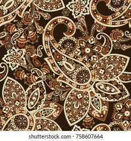 Paisley seamless pattern with flowers in indian style.