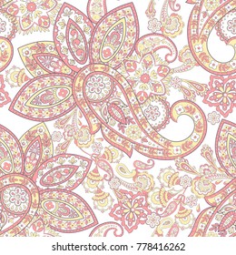 Paisley seamless pattern with flowers in indian style. 