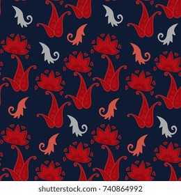Paisley seamless pattern with flowers and leaves in indian style. Floral vector background.