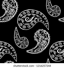 paisley seamless pattern, hand drawn indian cucumber, sketch