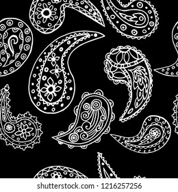 paisley seamless pattern, hand drawn indian cucumber, sketch