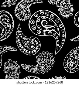 paisley seamless pattern, hand drawn indian cucumber, sketch
