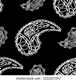 paisley seamless pattern, hand drawn indian cucumber, sketch