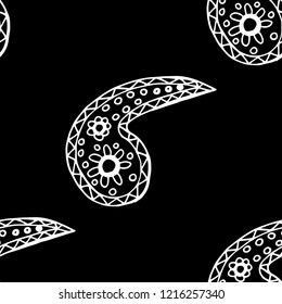 paisley seamless pattern, hand drawn indian cucumber, sketch