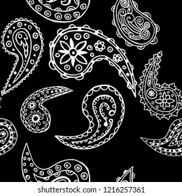 paisley seamless pattern, hand drawn indian cucumber, sketch
