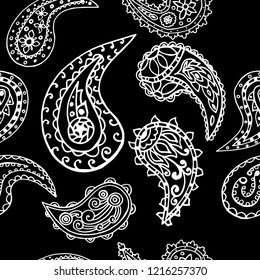 paisley seamless pattern, hand drawn indian cucumber, sketch